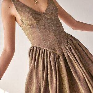 Free People Gold Shimmer Mini Dress